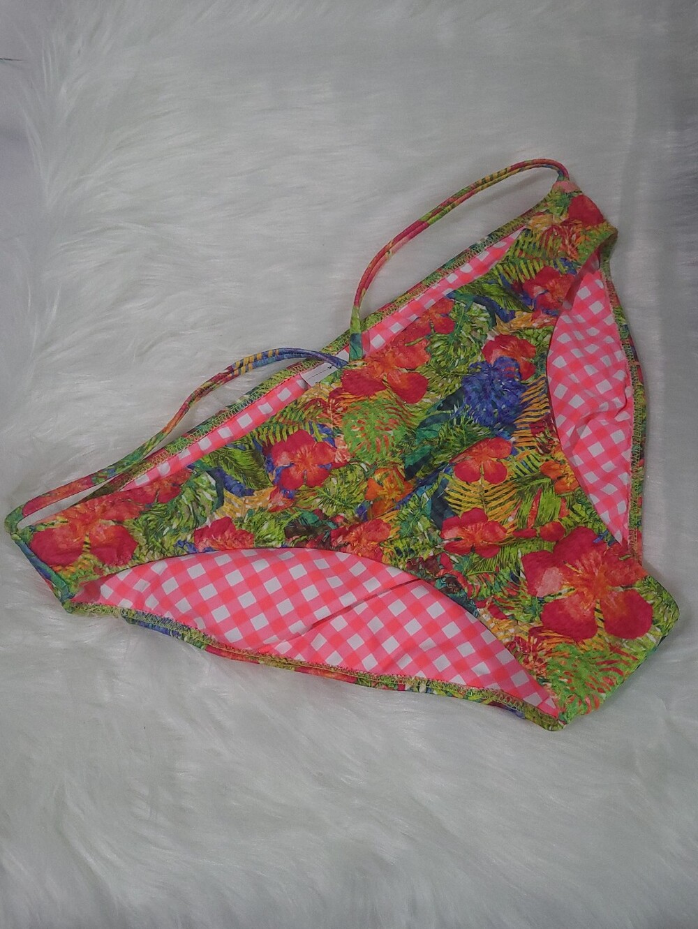 PHAX Reversible Tropical Floral/Pink Gingham Bikini Bottoms Size XL/38